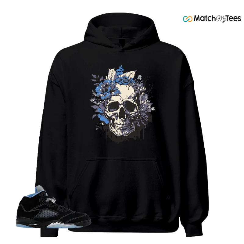 NIKE AIR JORDAN 5 BLACK UNIVERSITY BLUE SNEAKER Matching Tees hoodie