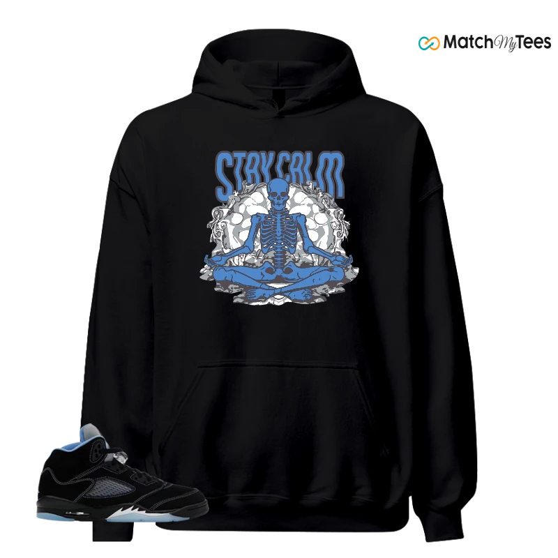 NIKE AIR JORDAN 5 BLACK UNIVERSITY BLUE SNEAKER Matching Tees hoodie