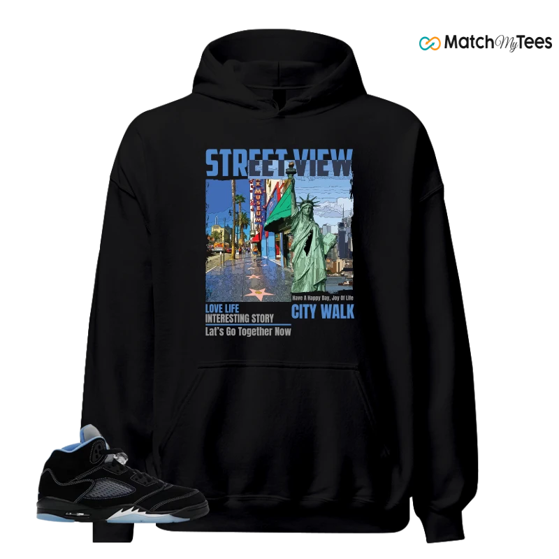 NIKE AIR JORDAN 5 BLACK UNIVERSITY BLUE SNEAKER Matching Tees hoodie