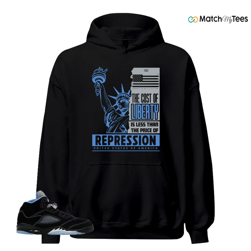 NIKE AIR JORDAN 5 BLACK UNIVERSITY BLUE SNEAKER Matching Tees hoodie