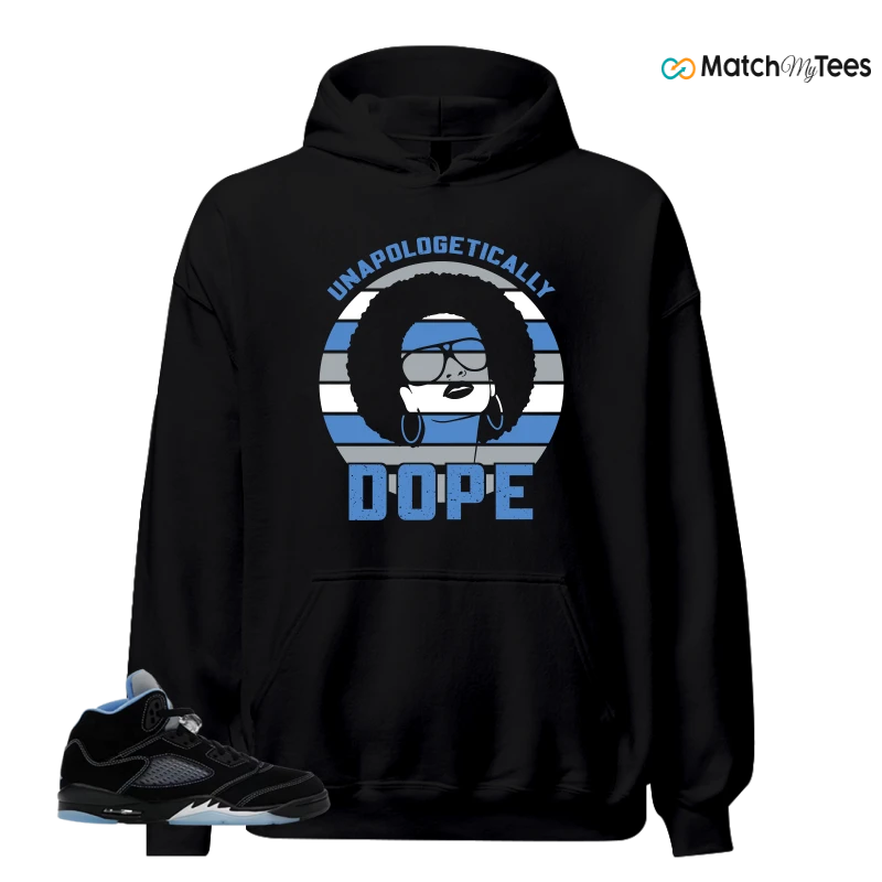 NIKE AIR JORDAN 5 BLACK UNIVERSITY BLUE SNEAKER Matching Tees hoodie