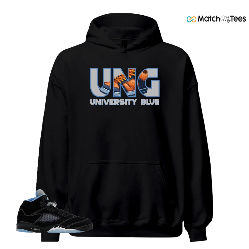 NIKE AIR JORDAN 5 BLACK UNIVERSITY BLUE SNEAKER Matching Tees hoodie