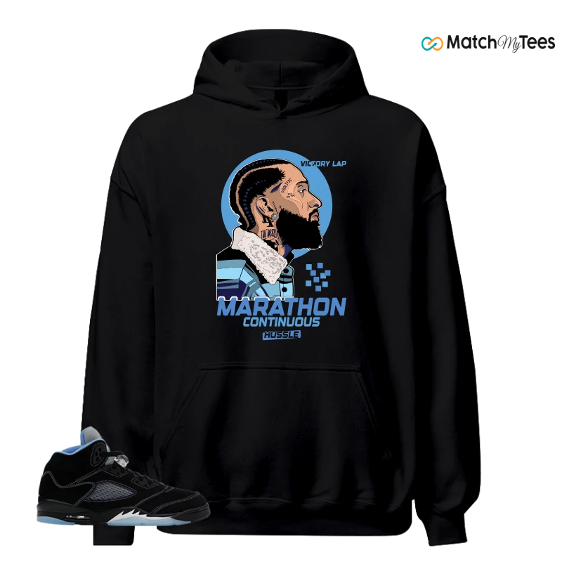 NIKE AIR JORDAN 5 BLACK UNIVERSITY BLUE SNEAKER Matching Tees hoodie