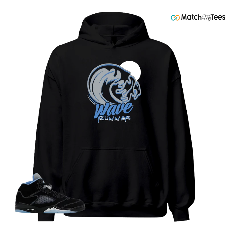 NIKE AIR JORDAN 5 BLACK UNIVERSITY BLUE SNEAKER Matching Tees hoodie