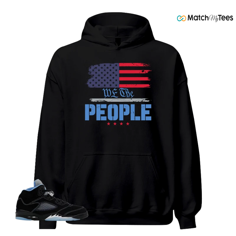 NIKE AIR JORDAN 5 BLACK UNIVERSITY BLUE SNEAKER Matching Tees hoodie