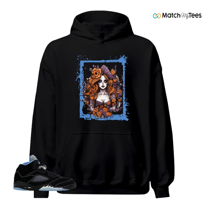 NIKE AIR JORDAN 5 BLACK UNIVERSITY BLUE SNEAKER Matching Tees hoodie