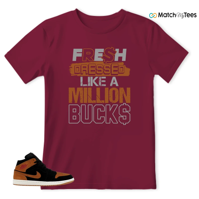 NIKE AIR JORDAN 1 MID BLACK FLAX SNEAKER Matching Tees t-shirt