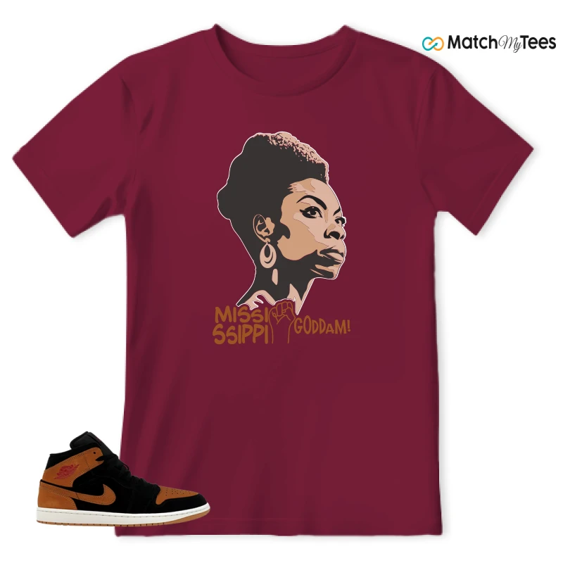 NIKE AIR JORDAN 1 MID BLACK FLAX SNEAKER Matching Tees t-shirt