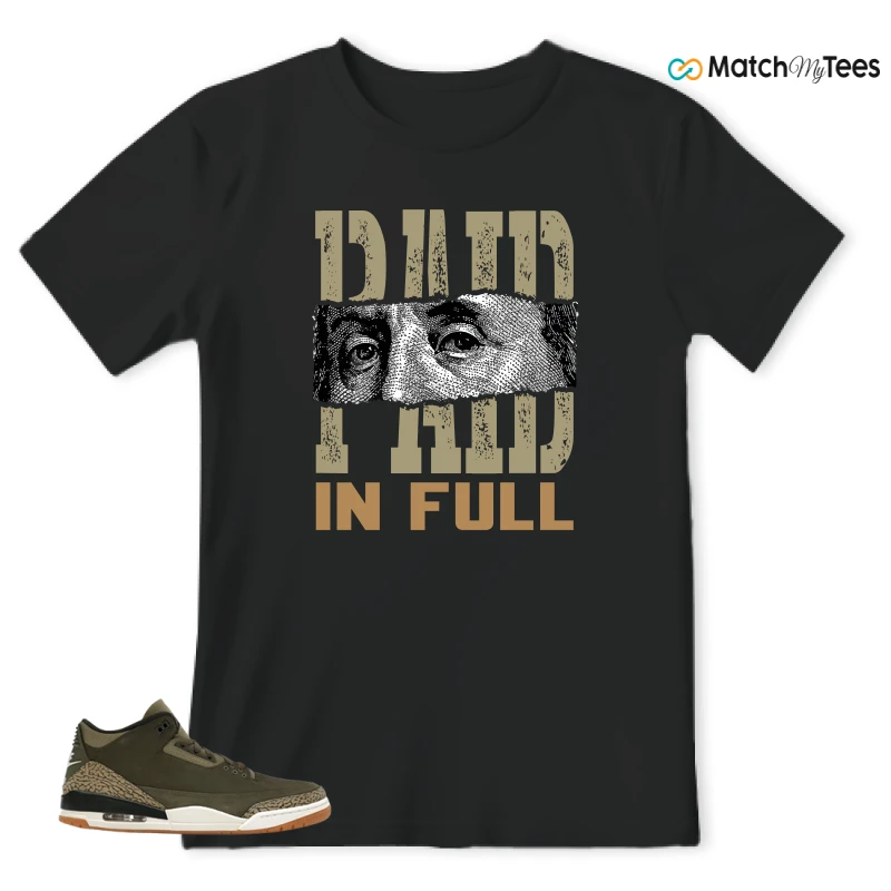 NIKE AIR JORDAN 3 FAMILY AFFAIR SNEAKER/MEDIUM OLIVE/SEQUOIA/NEUTRAL OLIVE/SAIL/TOTAL CRIMSON matching T-shirt