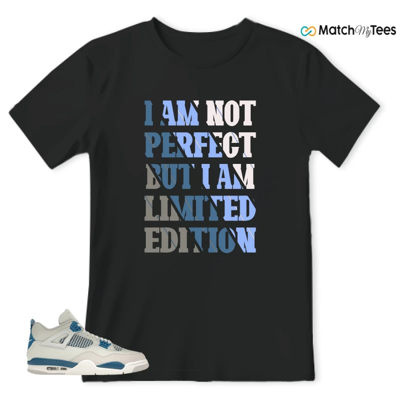 NIKE AIR JORDAN 4 MILITARY BLUE SNEAKER/OFF-WHITE/MILITARY BLUE/NEUTRAL GREY matching T-shirt