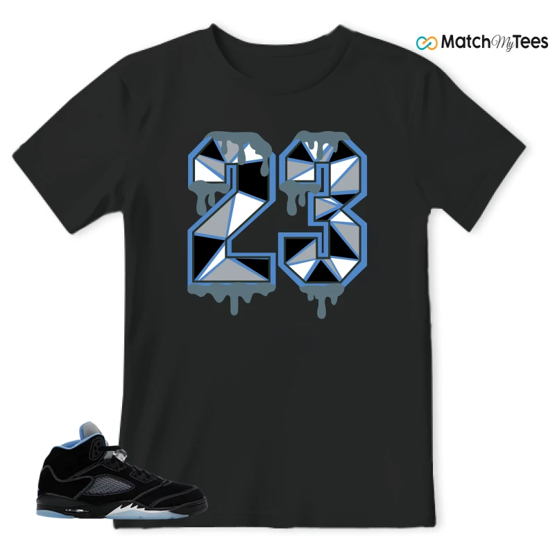 NIKE AIR JORDAN 5 BLACK UNIVERSITY BLUE SNEAKER Matching Tees t-shirt