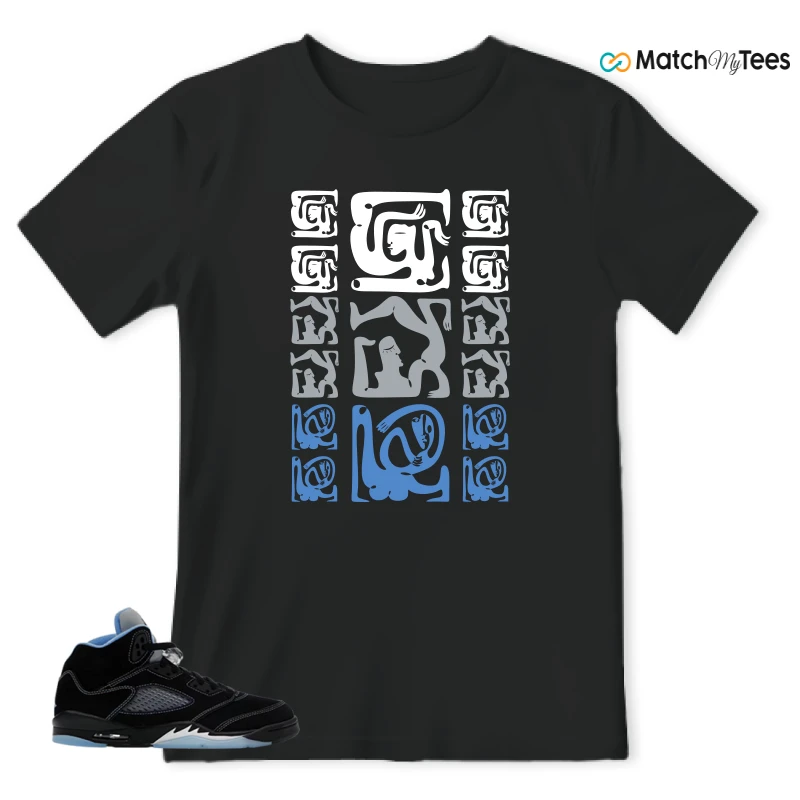 NIKE AIR JORDAN 5 BLACK UNIVERSITY BLUE SNEAKER Matching Tees t-shirt