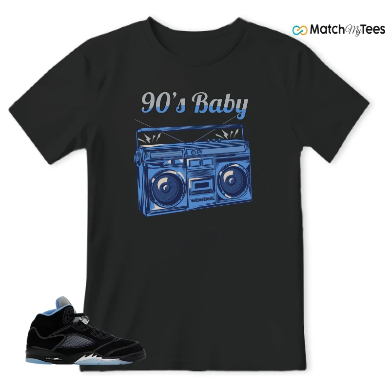 NIKE AIR JORDAN 5 BLACK UNIVERSITY BLUE SNEAKER Matching Tees t-shirt