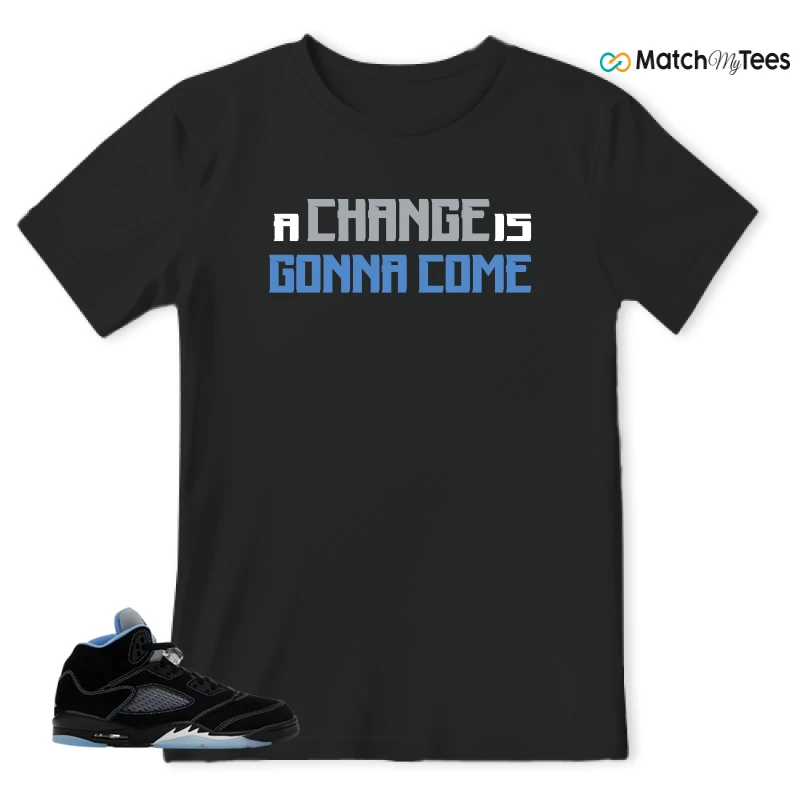 NIKE AIR JORDAN 5 BLACK UNIVERSITY BLUE SNEAKER Matching Tees t-shirt
