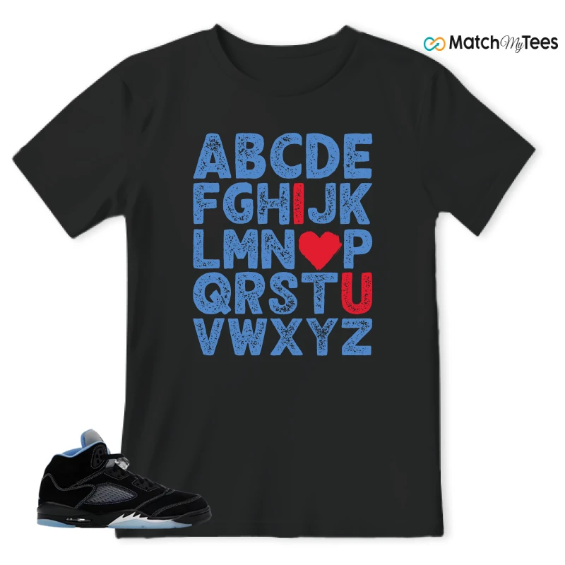 NIKE AIR JORDAN 5 BLACK UNIVERSITY BLUE SNEAKER Matching Tees t-shirt