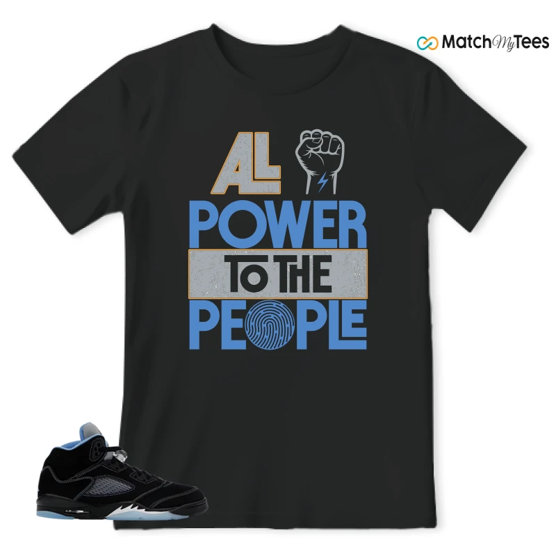 NIKE AIR JORDAN 5 BLACK UNIVERSITY BLUE SNEAKER Matching Tees t-shirt