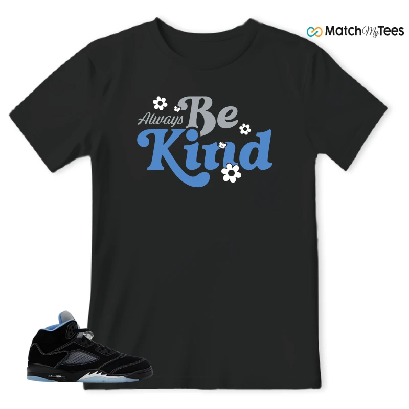 NIKE AIR JORDAN 5 BLACK UNIVERSITY BLUE SNEAKER Matching Tees t-shirt