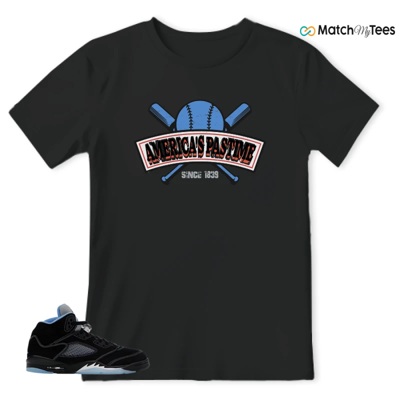 NIKE AIR JORDAN 5 BLACK UNIVERSITY BLUE SNEAKER Matching Tees t-shirt