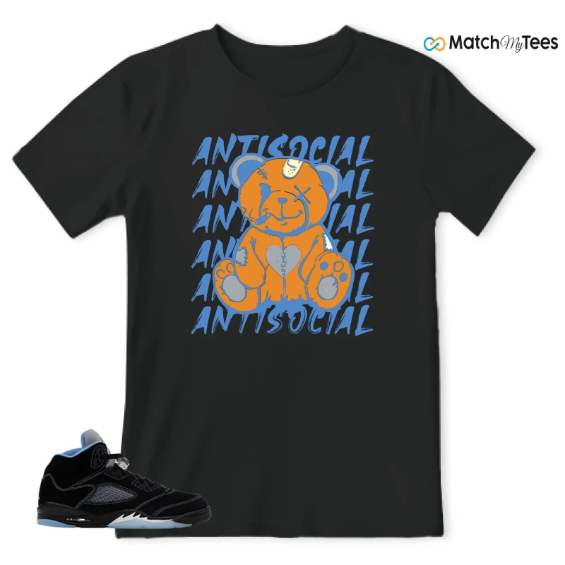 NIKE AIR JORDAN 5 BLACK UNIVERSITY BLUE SNEAKER Matching Tees t-shirt