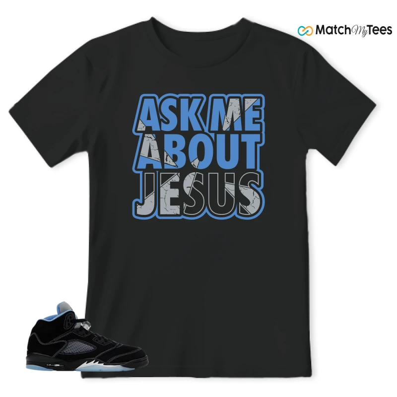NIKE AIR JORDAN 5 BLACK UNIVERSITY BLUE SNEAKER Matching Tees t-shirt