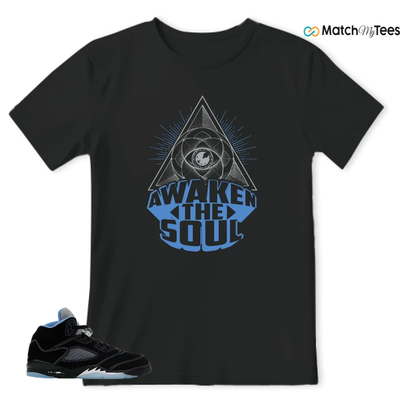 NIKE AIR JORDAN 5 BLACK UNIVERSITY BLUE SNEAKER Matching Tees t-shirt