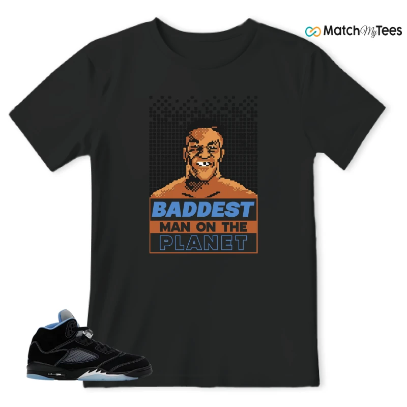 NIKE AIR JORDAN 5 BLACK UNIVERSITY BLUE SNEAKER Matching Tees t-shirt