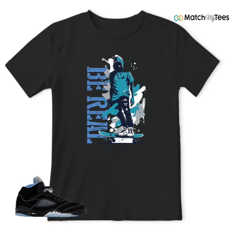 NIKE AIR JORDAN 5 BLACK UNIVERSITY BLUE SNEAKER Matching Tees t-shirt