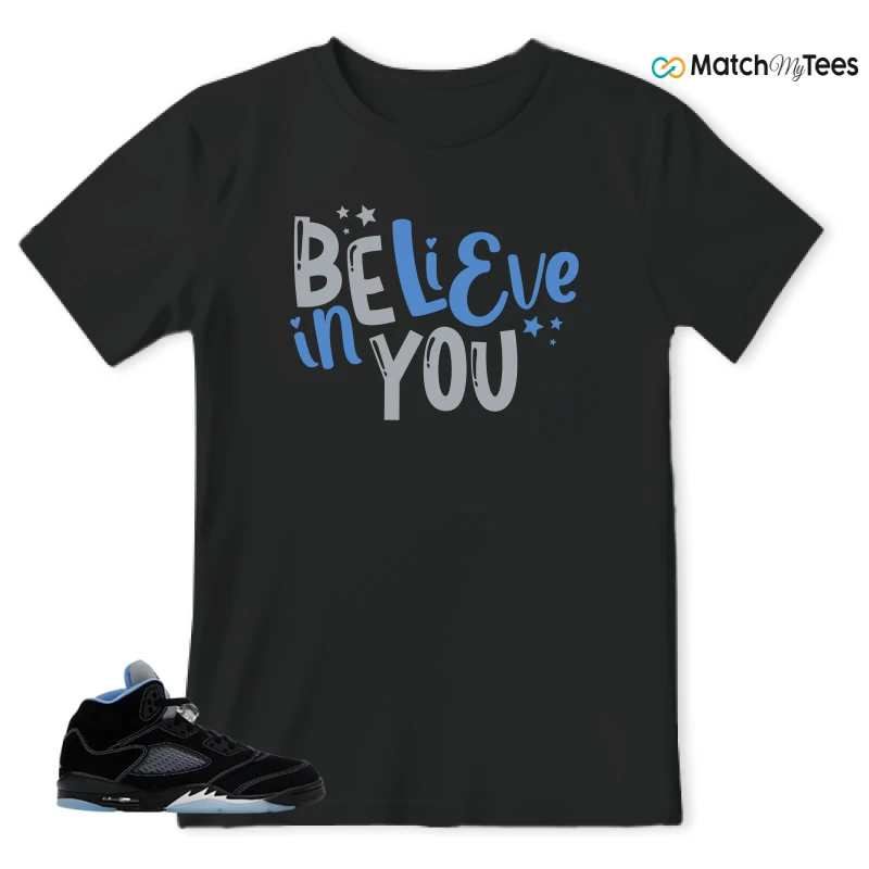 NIKE AIR JORDAN 5 BLACK UNIVERSITY BLUE SNEAKER Matching Tees t-shirt