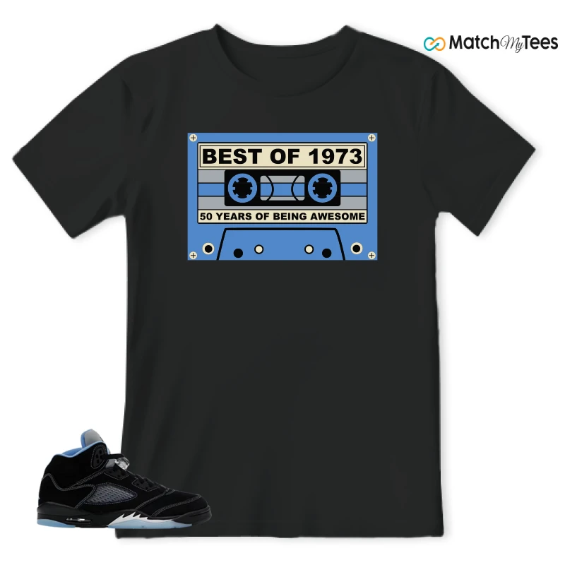 NIKE AIR JORDAN 5 BLACK UNIVERSITY BLUE SNEAKER Matching Tees t-shirt