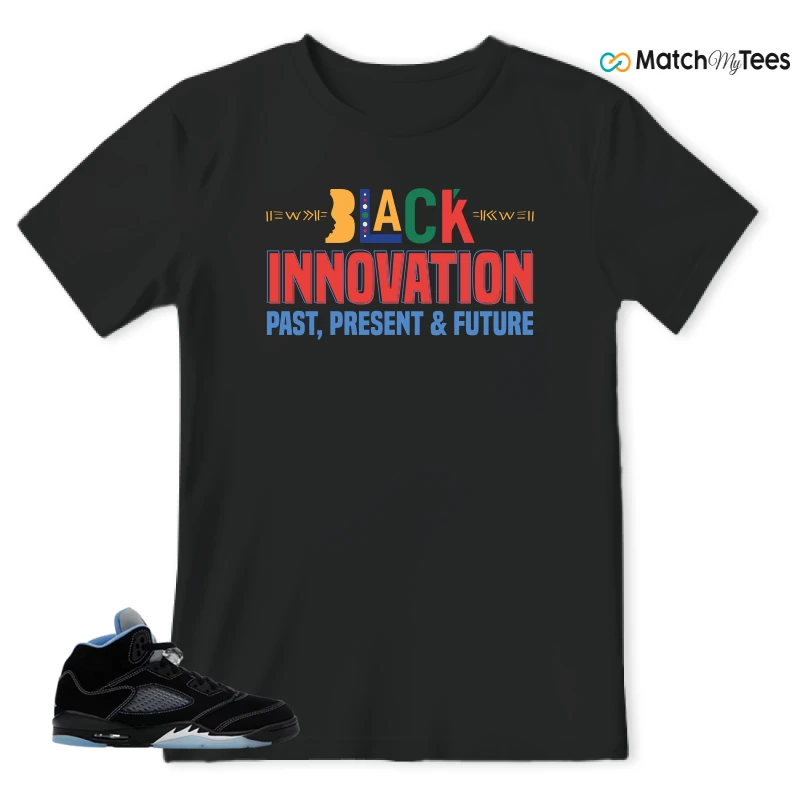 NIKE AIR JORDAN 5 BLACK UNIVERSITY BLUE SNEAKER Matching Tees t-shirt