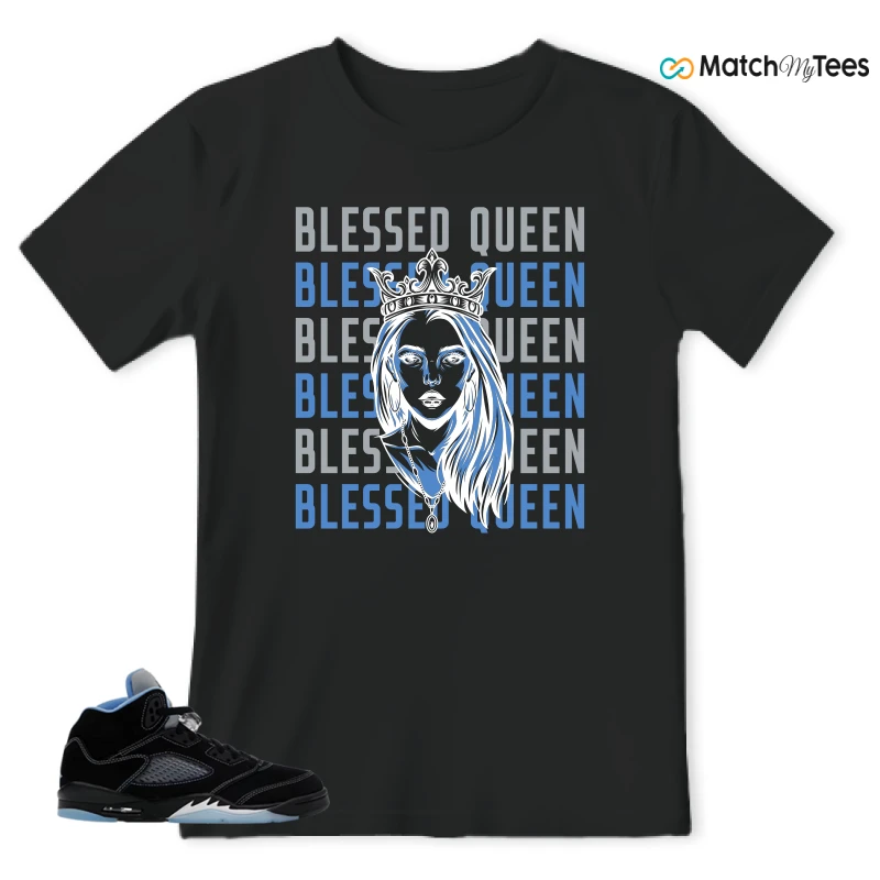 NIKE AIR JORDAN 5 BLACK UNIVERSITY BLUE SNEAKER Matching Tees t-shirt