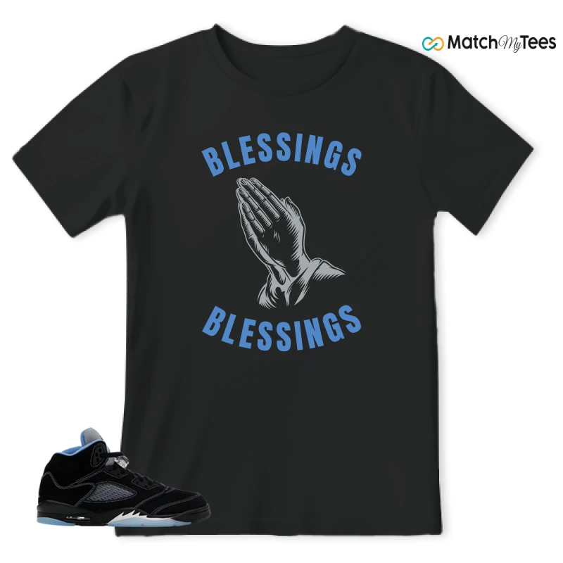 NIKE AIR JORDAN 5 BLACK UNIVERSITY BLUE SNEAKER Matching Tees t-shirt
