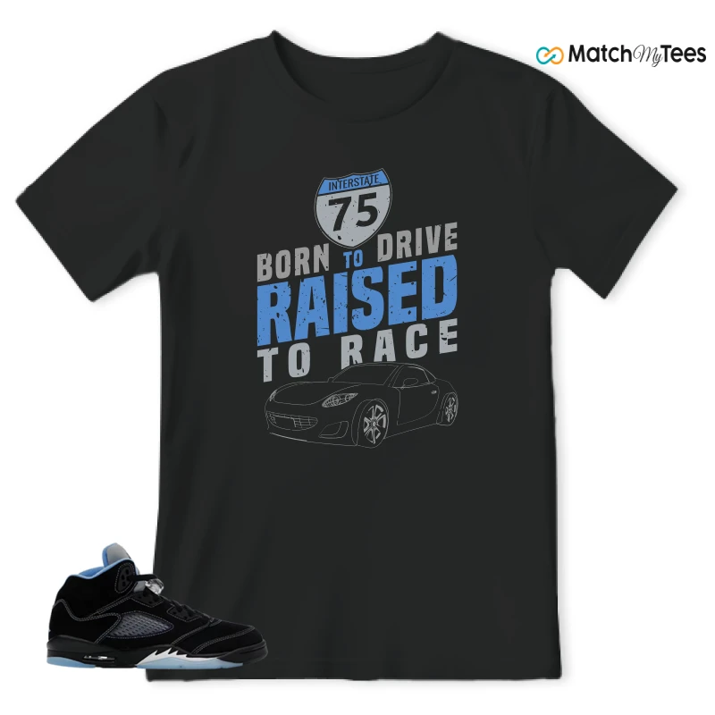 NIKE AIR JORDAN 5 BLACK UNIVERSITY BLUE SNEAKER Matching Tees t-shirt