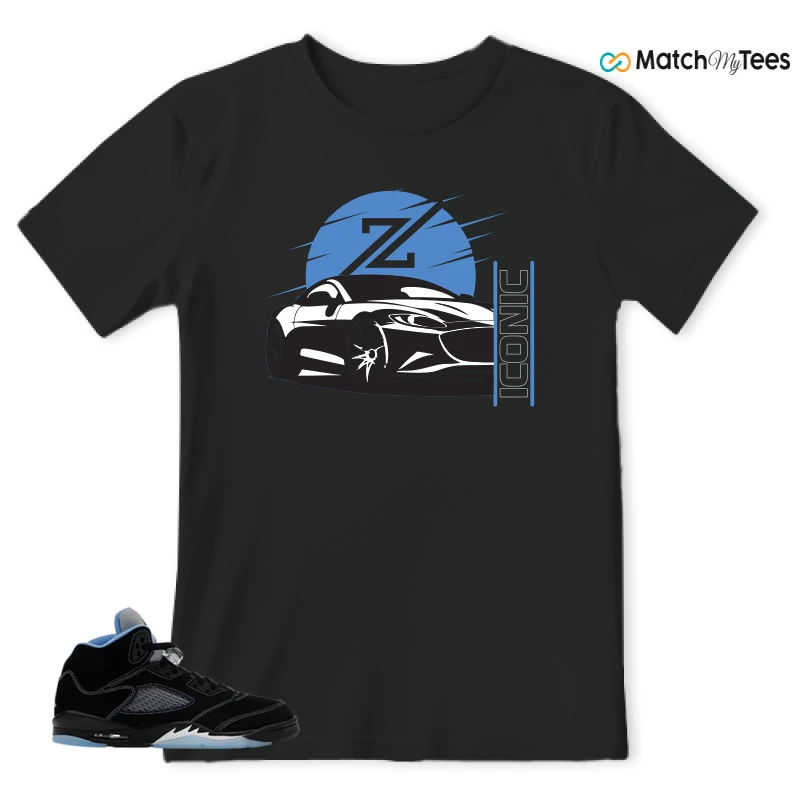 NIKE AIR JORDAN 5 BLACK UNIVERSITY BLUE SNEAKER Matching Tees t-shirt