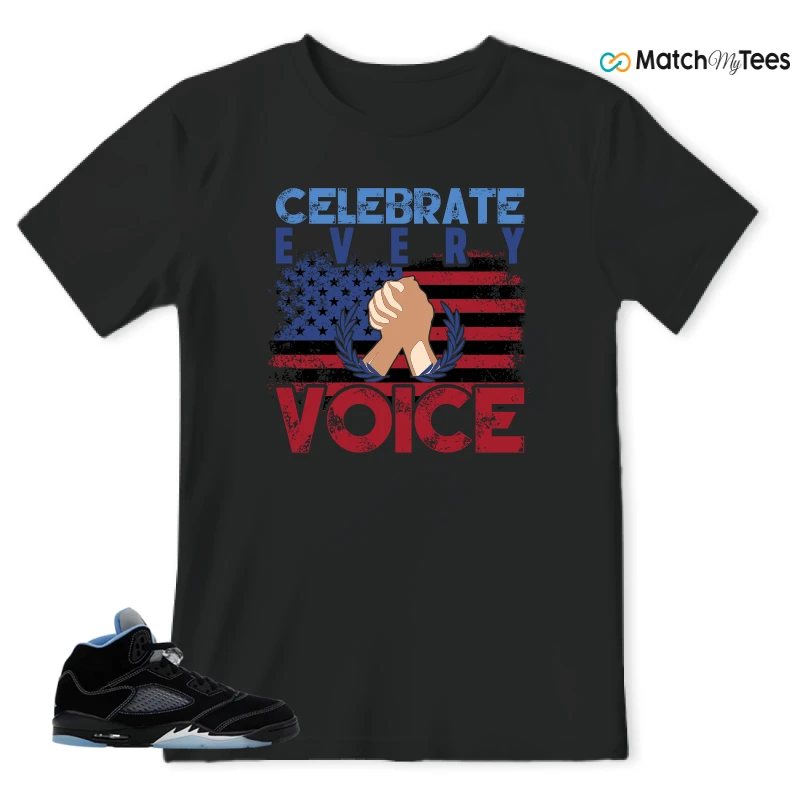 NIKE AIR JORDAN 5 BLACK UNIVERSITY BLUE SNEAKER Matching Tees t-shirt