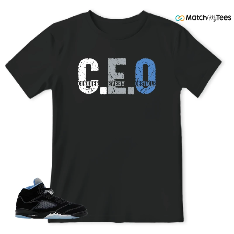 NIKE AIR JORDAN 5 BLACK UNIVERSITY BLUE SNEAKER Matching Tees t-shirt