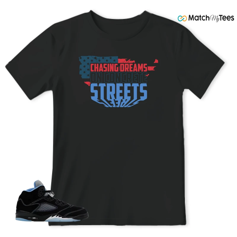 NIKE AIR JORDAN 5 BLACK UNIVERSITY BLUE SNEAKER Matching Tees t-shirt