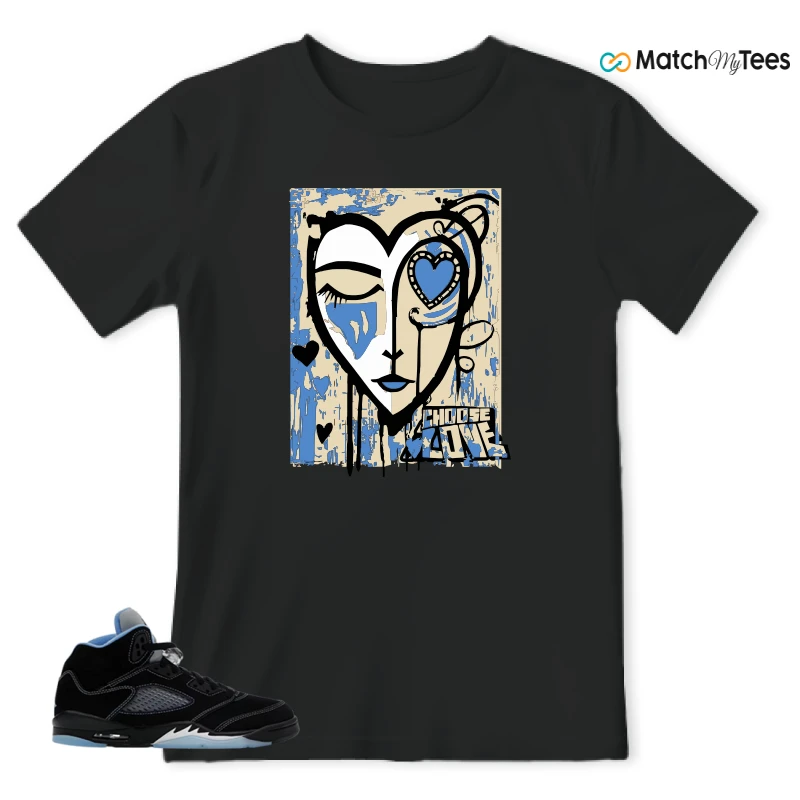 NIKE AIR JORDAN 5 BLACK UNIVERSITY BLUE SNEAKER Matching Tees t-shirt