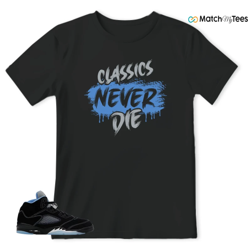 NIKE AIR JORDAN 5 BLACK UNIVERSITY BLUE SNEAKER Matching Tees t-shirt