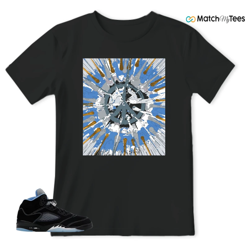 NIKE AIR JORDAN 5 BLACK UNIVERSITY BLUE SNEAKER Matching Tees t-shirt