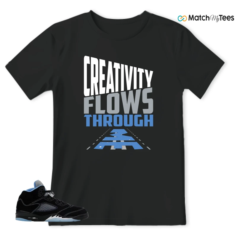 NIKE AIR JORDAN 5 BLACK UNIVERSITY BLUE SNEAKER Matching Tees t-shirt