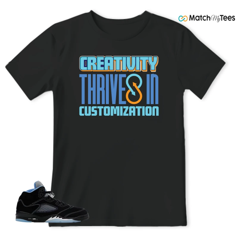 NIKE AIR JORDAN 5 BLACK UNIVERSITY BLUE SNEAKER Matching Tees t-shirt