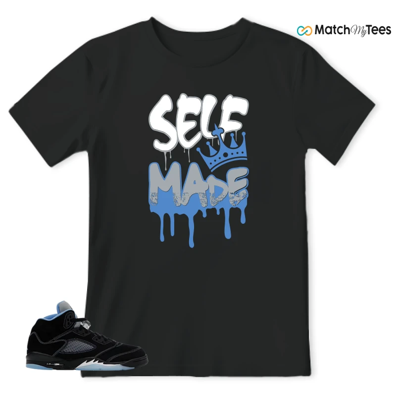NIKE AIR JORDAN 5 BLACK UNIVERSITY BLUE SNEAKER Matching Tees t-shirt