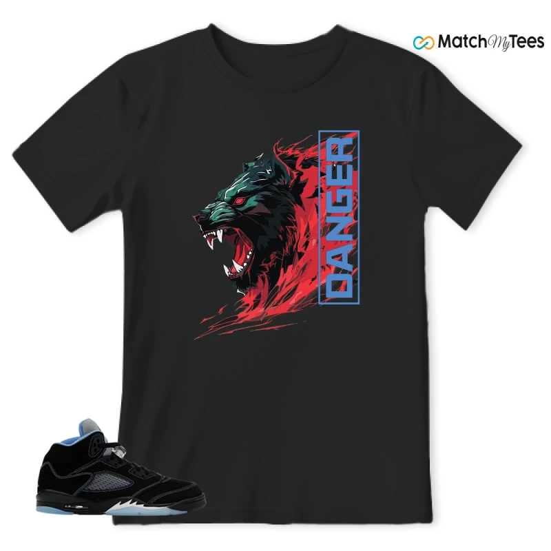 NIKE AIR JORDAN 5 BLACK UNIVERSITY BLUE SNEAKER Matching Tees t-shirt