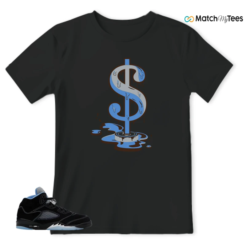 NIKE AIR JORDAN 5 BLACK UNIVERSITY BLUE SNEAKER Matching Tees t-shirt