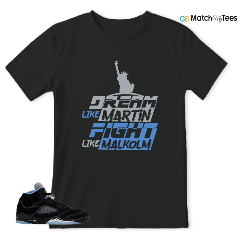 NIKE AIR JORDAN 5 BLACK UNIVERSITY BLUE SNEAKER Matching Tees t-shirt