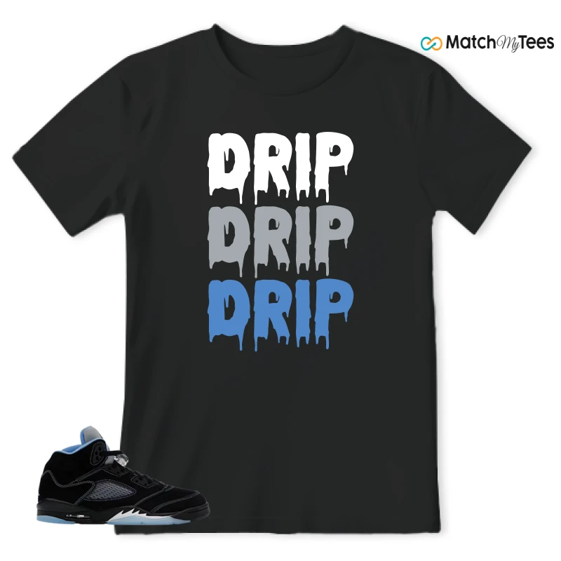 NIKE AIR JORDAN 5 BLACK UNIVERSITY BLUE SNEAKER Matching Tees t-shirt