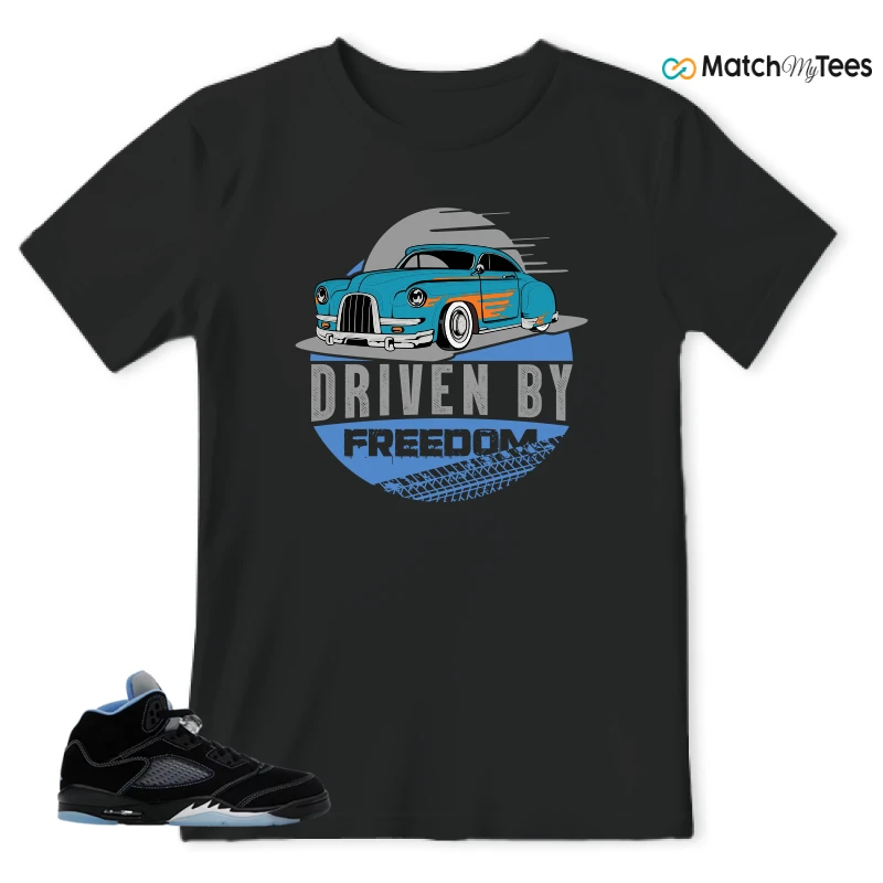 NIKE AIR JORDAN 5 BLACK UNIVERSITY BLUE SNEAKER Matching Tees t-shirt