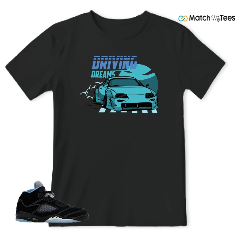 NIKE AIR JORDAN 5 BLACK UNIVERSITY BLUE SNEAKER Matching Tees t-shirt