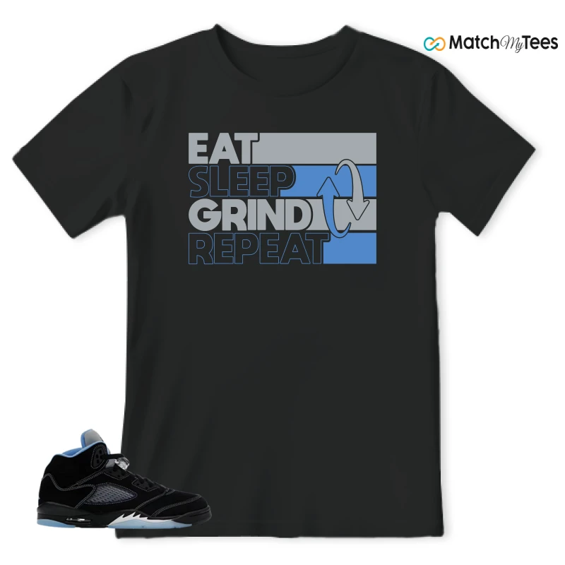 NIKE AIR JORDAN 5 BLACK UNIVERSITY BLUE SNEAKER Matching Tees t-shirt
